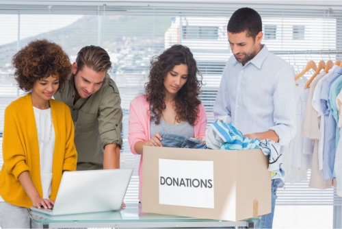 volunteers preparing the donation boxes